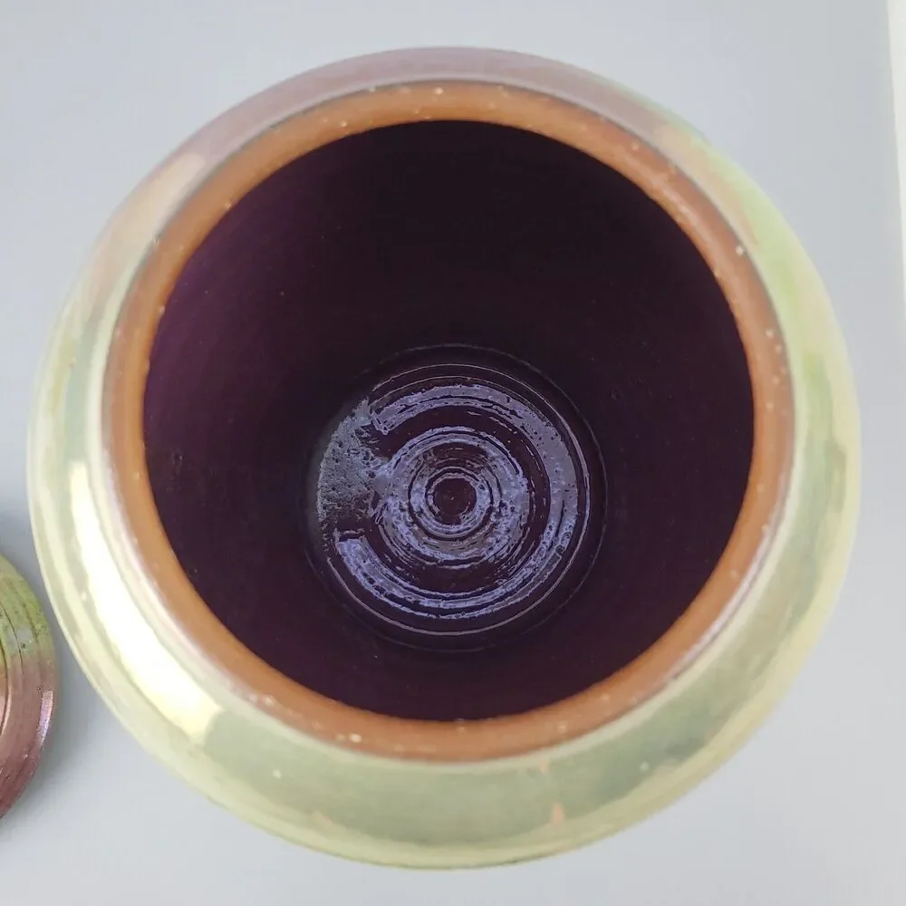 Studio Art Pottery Ginger Jar Lidded Iridescent Glaze Canister Swirl Signed 1991